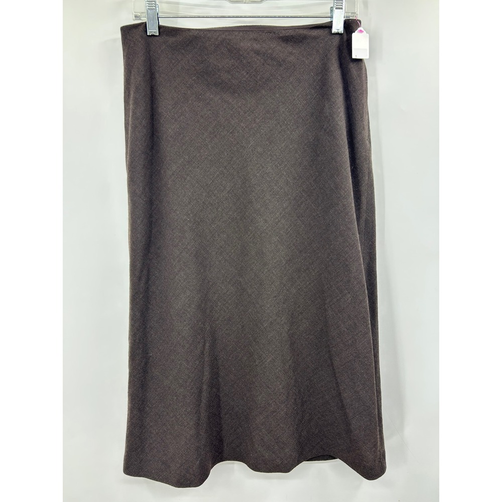 Ralph Lauren Brown 100% Wool Midi Skirt Size 8 Side Zip A-Line Minimalist